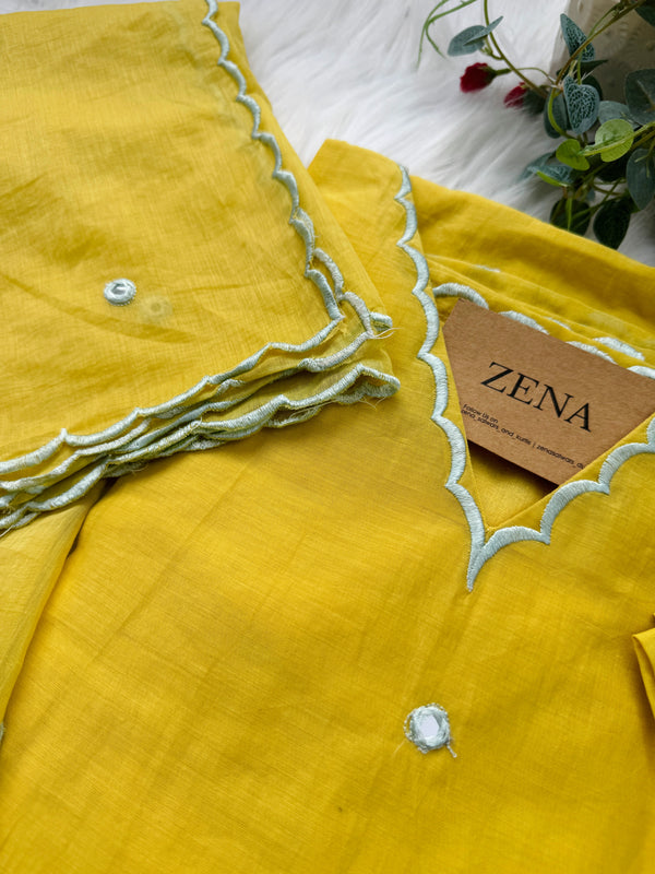 Premium Mul Chanderi Mirror Work A-Line Kurti Set – Shine with Subtle Elegance