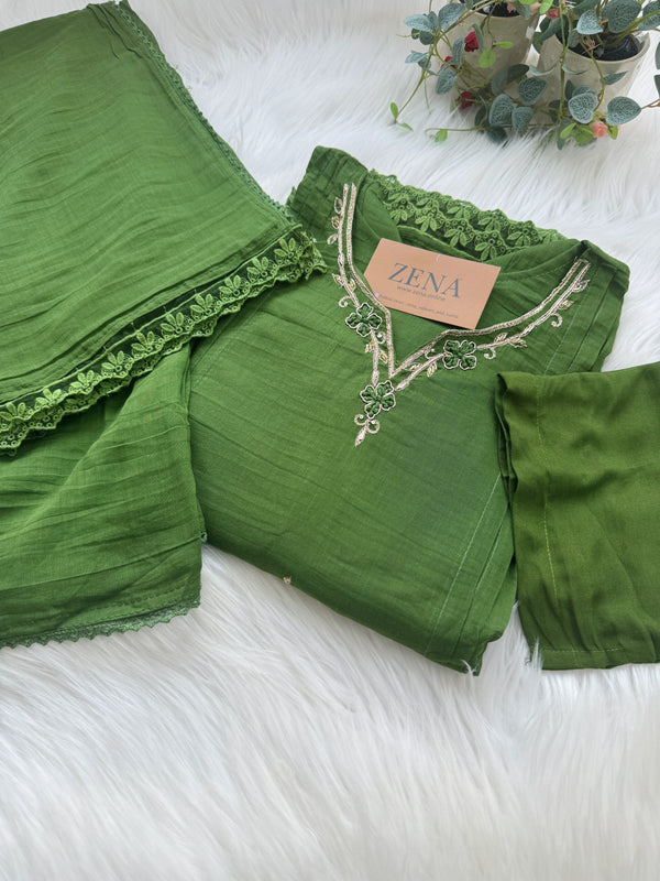 Pure Mul Chanderi Handwork A-Line Anarkali Kurti Set – Premium Festive Wear