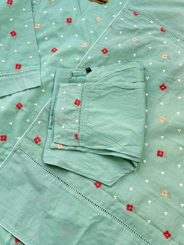 Pure Mul Cotton Embroidered Anarkali Set – Graceful Charm in Every Swirl