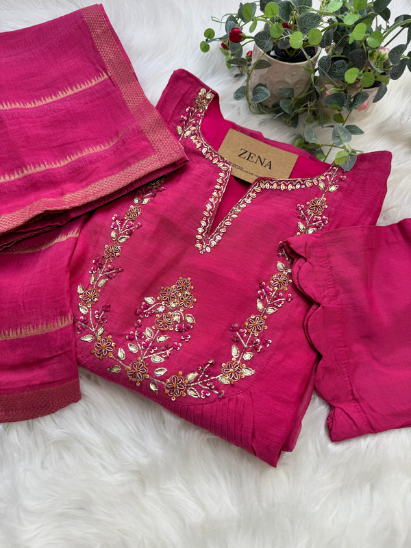 ✨ Premium Mul Chanderi Hand Work Anarkali Set ✨