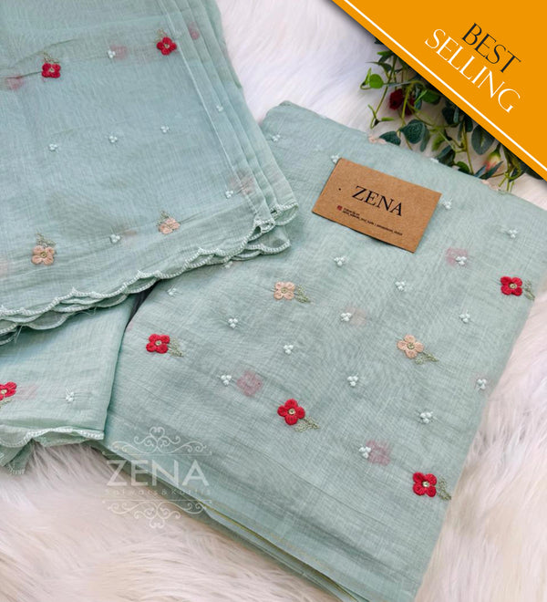 Signature Unstitched Suit ๐ Premium Mul Chanderi Embroidered Unstitched Suit โ Redefining Ethnic Elegance