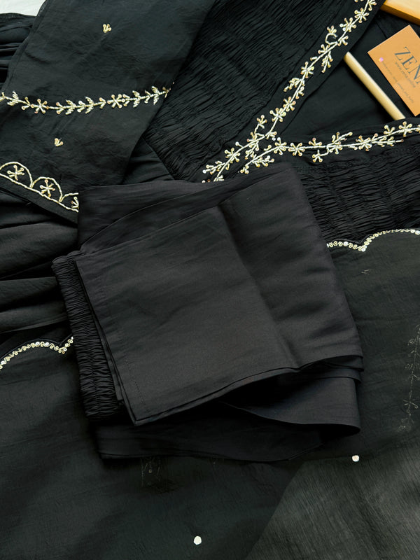 Mul Chanderi Hand Detailed Anarkali Set – Elegant Festive Wear