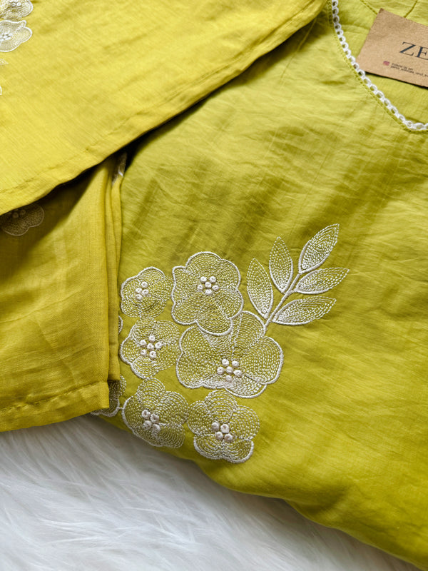 Mul Chanderi Embroidered Anarkali Kurti Set – Timeless Elegance, Effortless Style