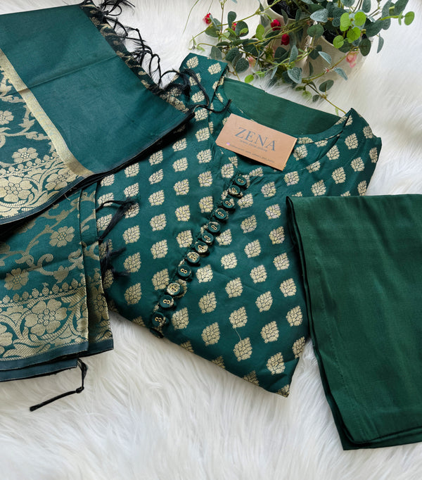 Semi Silk Banarasi Work Kurti Set – Elegant Festive Wear