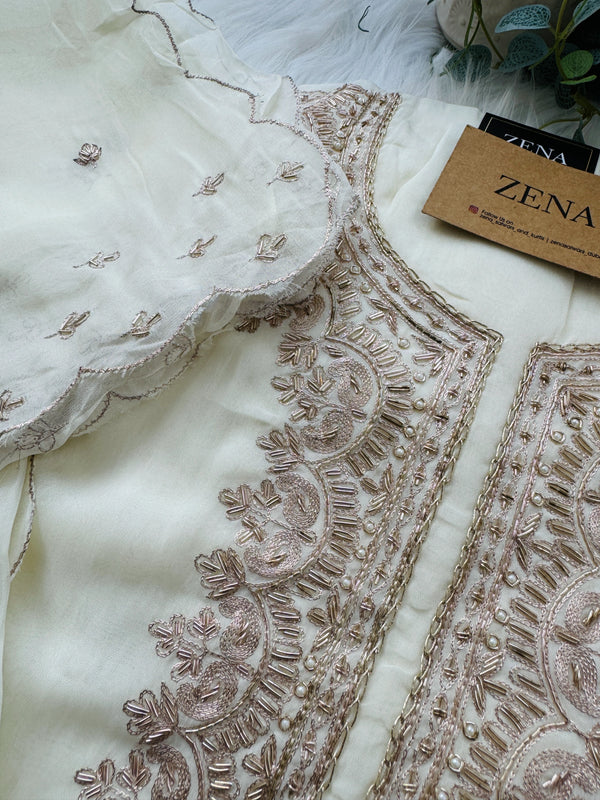 Premium Pure Organza Handwork Unstitched Suit – Luxury Partywear