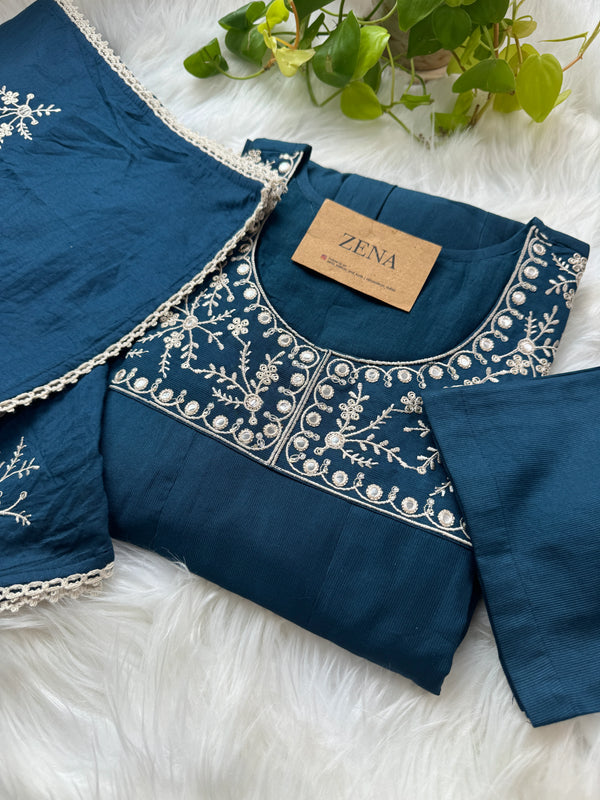 Ready-to-Wear A-Line Embroidered Kurti Set in Chanderi Silk – Subtle Elegance for Every Occasion