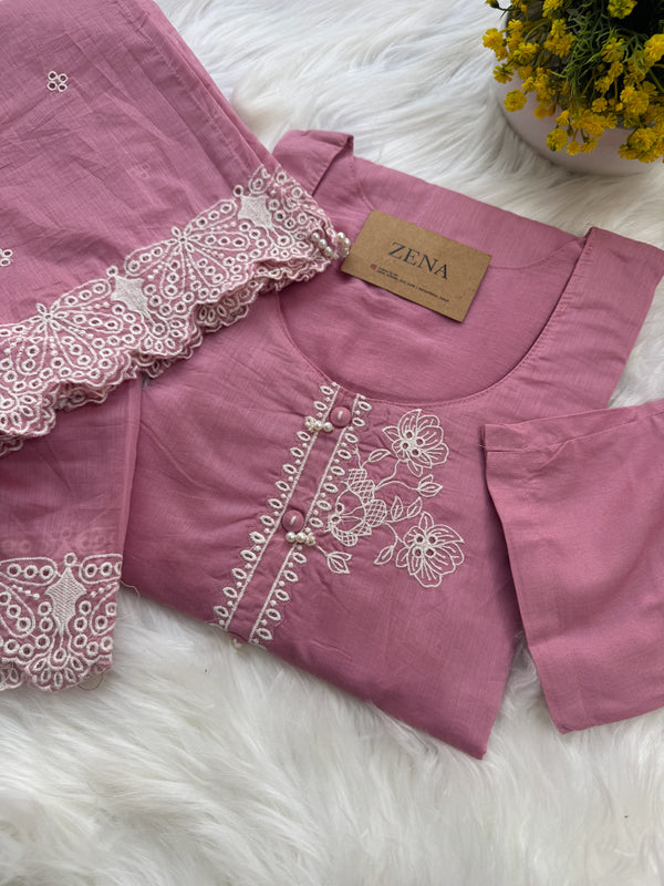 ✨ Premium Mul Chanderi Embroidered Kurti Set ✨