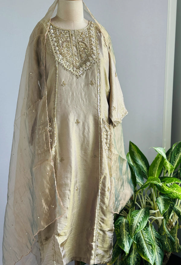 Premium Tissue Silk Handwork Kurti Set ✨