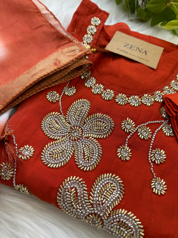 Premium Mul Chanderi Handwork Anarkali Set