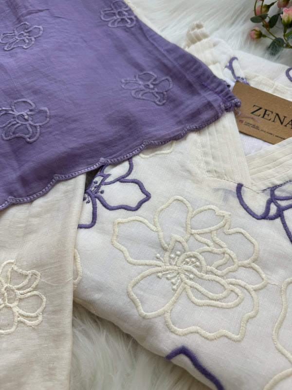 Pure Mul Cotton Embroidered Kurti Set