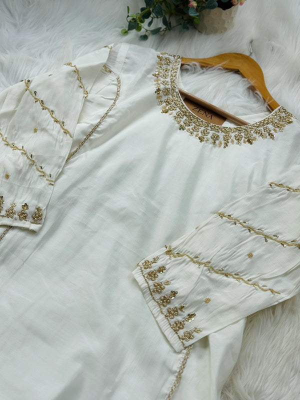 Roman Silk Hand Work A-Line Kurti Set – Elegant Partywear