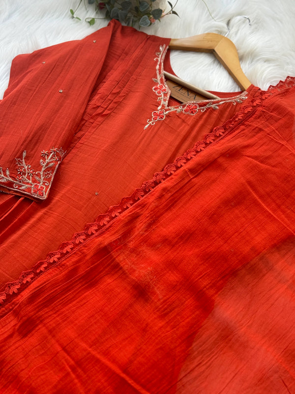 Pure Mul Chanderi Handwork A-Line Anarkali Kurti Set – Premium Festive Wear