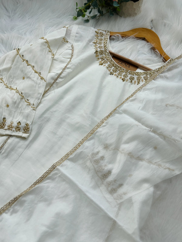 Roman Silk Hand Work A-Line Kurti Set – Elegant Partywear