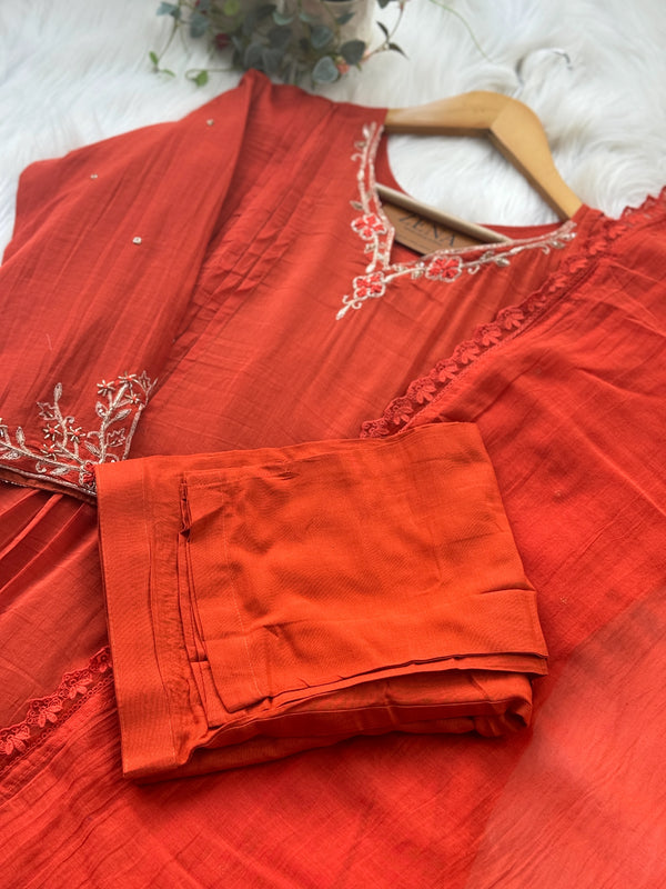 Pure Mul Chanderi Handwork A-Line Anarkali Kurti Set – Premium Festive Wear