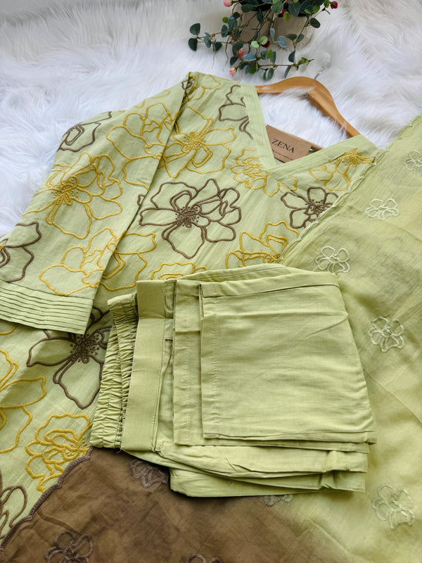 Pure Mul Cotton Embroidered Kurti Set