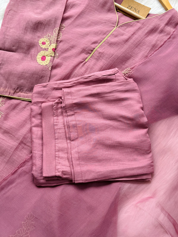 Pure Mul Chanderi Embroidered A-Line Kurti Set – Subtle Elegance, Everyday Comfort