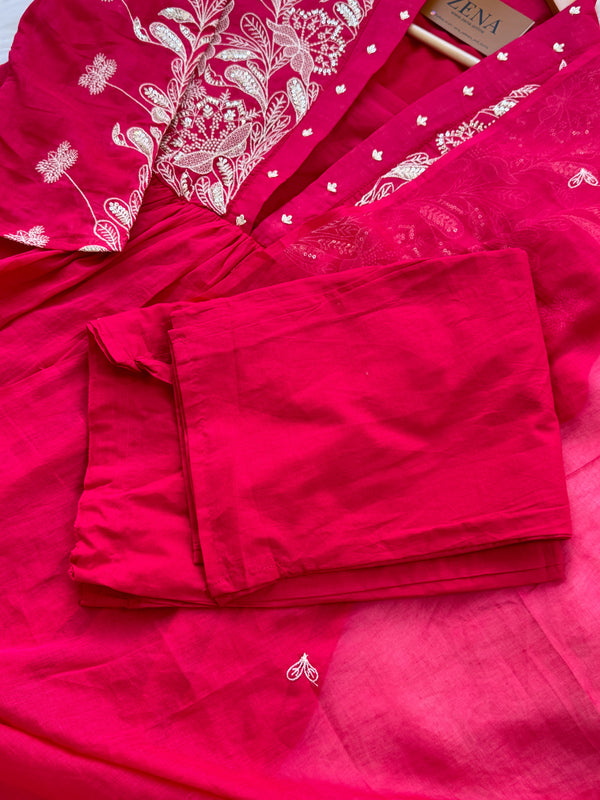 Pure Cotton Embroidered Anarkali Set – Elegant Ready-to-Wear Outfit