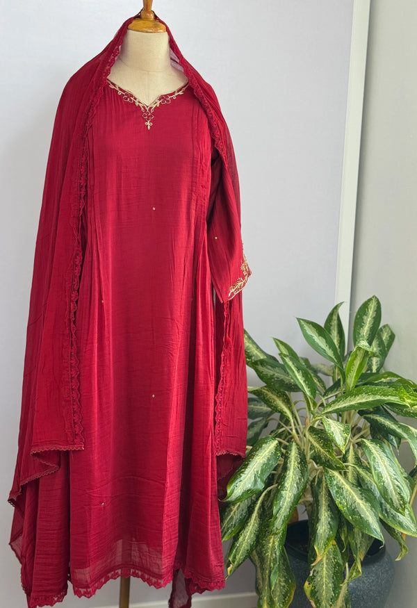 Pure Mul Chanderi Handwork A-Line Anarkali Kurti Set – Premium Festive Wear