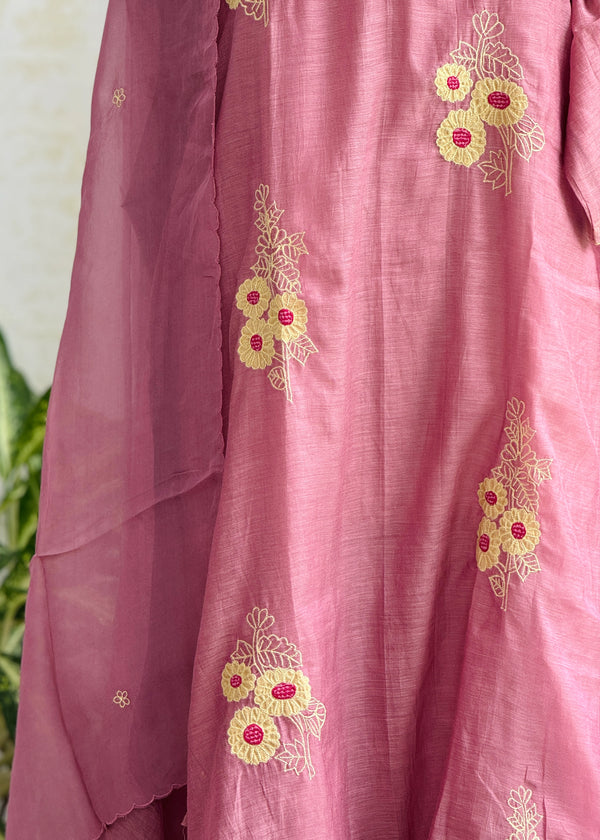 Pure Mul Chanderi Embroidered A-Line Kurti Set – Subtle Elegance, Everyday Comfort