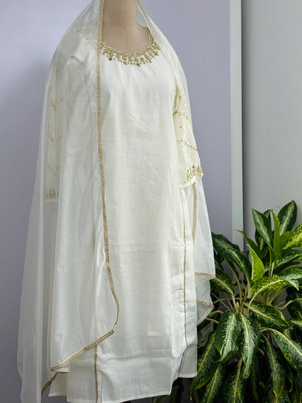 Roman Silk Hand Work A-Line Kurti Set – Elegant Partywear