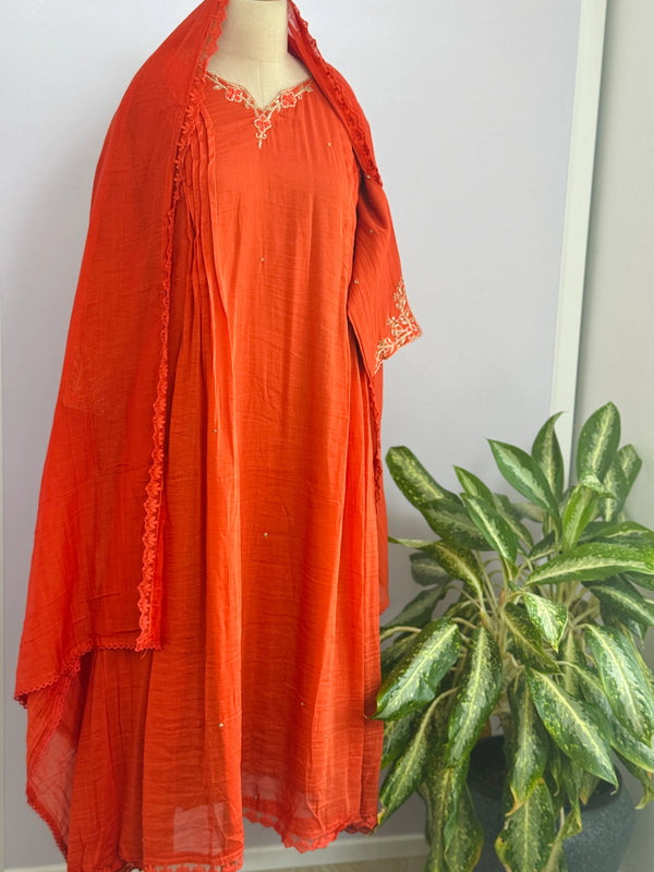 Pure Mul Chanderi Handwork A-Line Anarkali Kurti Set – Premium Festive Wear