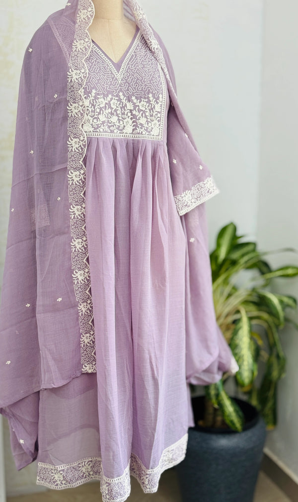 ✨ Crush Silk Embroidered Anarkali Kurti Set ✨