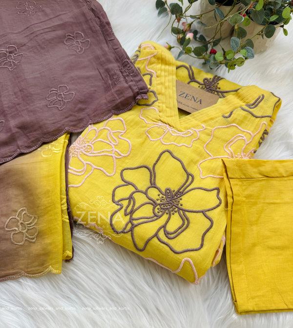 Pure Mul Cotton Embroidered Kurti Set