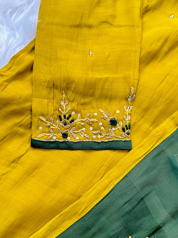 Mul Chanderi Hand Detailed A-Line Kurti Set – Subtle Elegance, Effortless Comfort