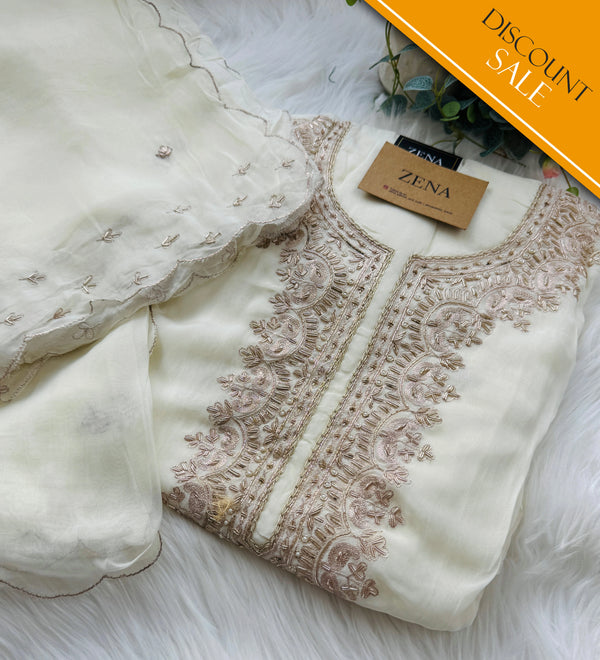 Premium Pure Organza Handwork Unstitched Suit – Luxury Partywear