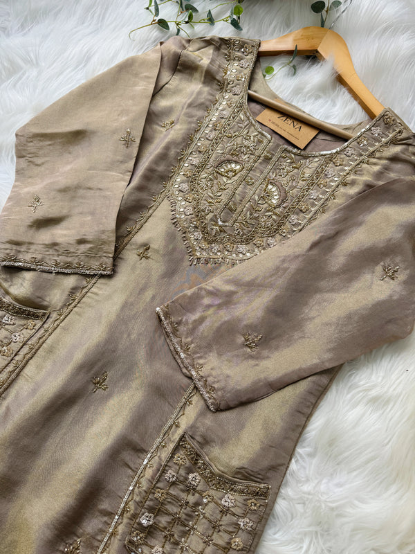 Premium Tissue Silk Handwork Kurti Set ✨