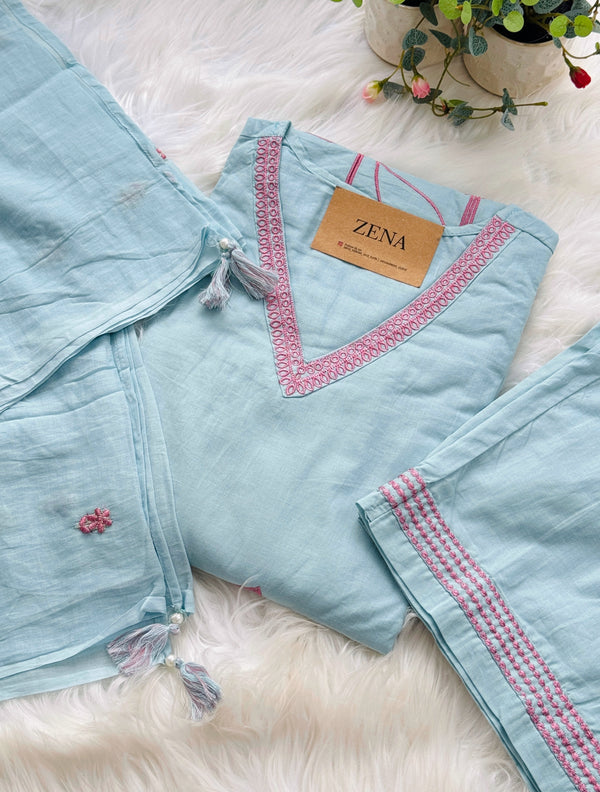 Pure Mul Cotton Embroidered Kurti Set – Elegant Everyday Ethnic Wear