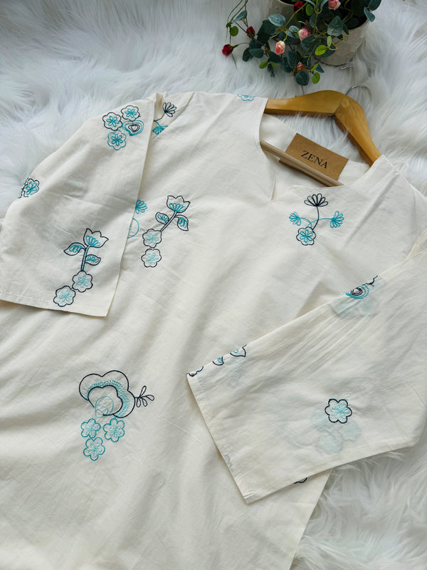 Pure Mul Cotton Embroidered Kurti Set – Elegant & Comfortable