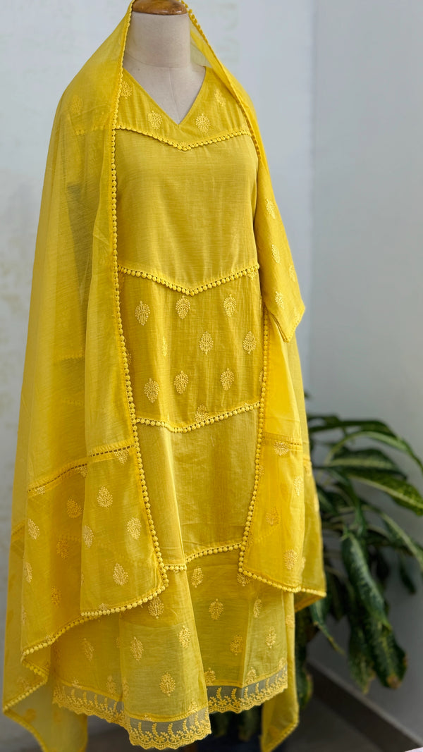 ✨ Mul Chanderi Embroidered Anarkali Set ✨