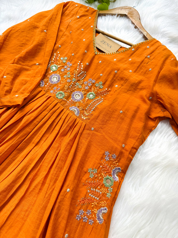 Mul Chanderi Embroidered Anarkali Suit – Elegant Ready-to-Wear Ethnic Set