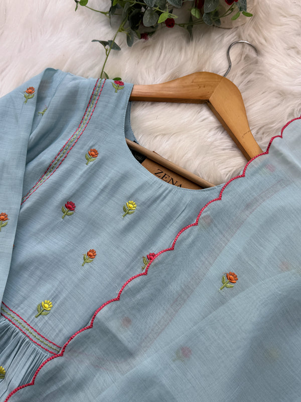 ✨ Glass Chanderi Anarkali Kurti Set – Top, Bottom & Dupatta ✨