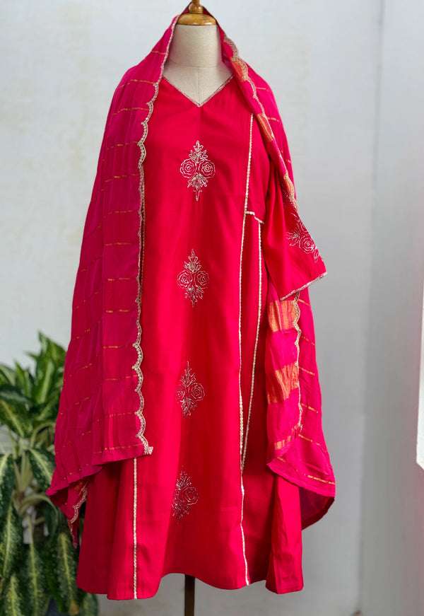 Mul Chanderi Handwork Kurti Set- Ready to Wear