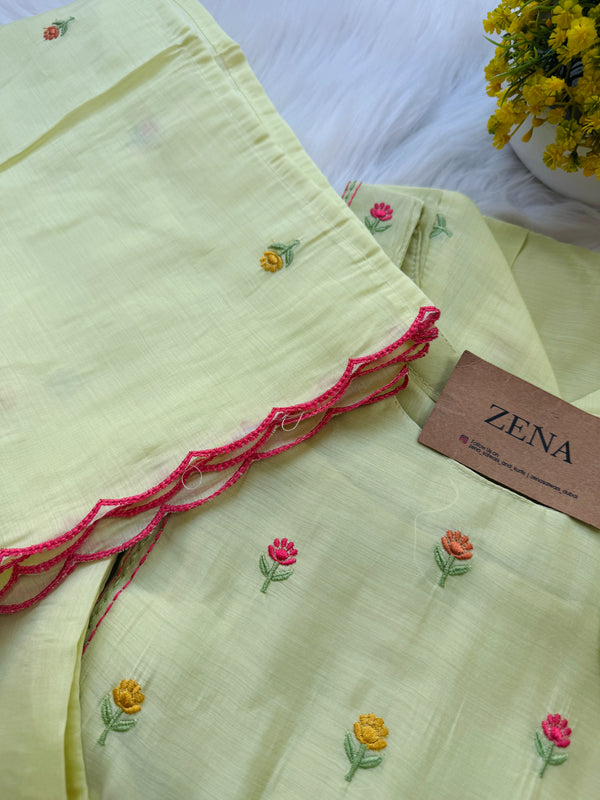 ✨ Glass Chanderi Anarkali Kurti Set – Top, Bottom & Dupatta ✨