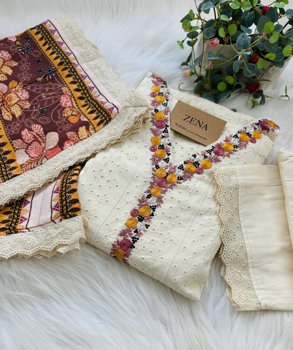 Cotton Hacoba Embroidered Kurti Set – Stylish & Comfortable