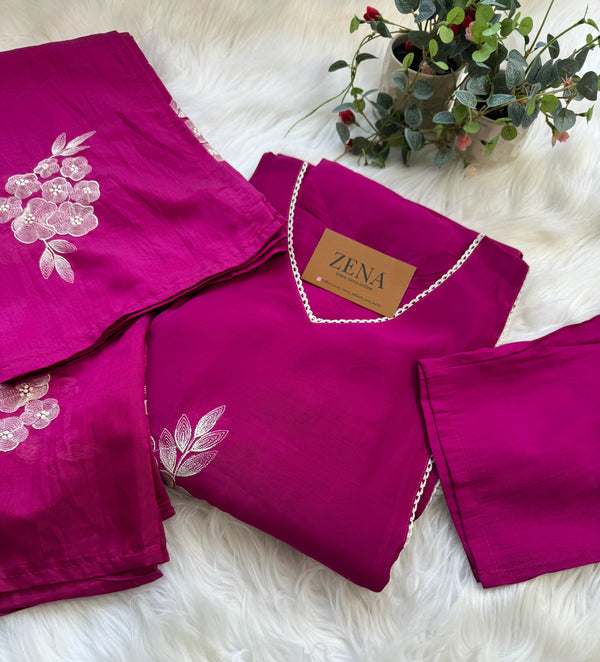 Mul Chanderi Embroidered Anarkali Kurti Set – Timeless Elegance, Effortless Style