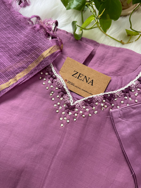 Premium Mul Chanderi Hand Detailed A-Line Kurti Set – Effortless Grace for Every Occasion