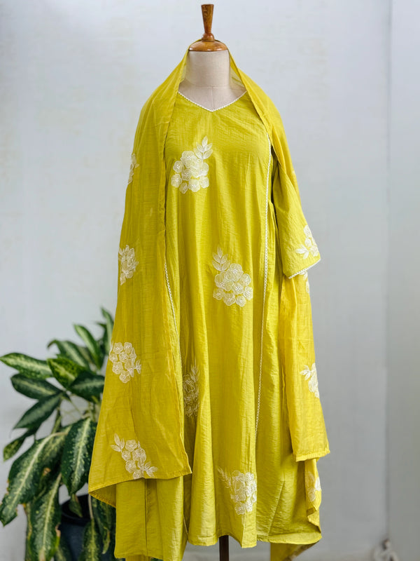 Mul Chanderi Embroidered Anarkali Kurti Set – Timeless Elegance, Effortless Style