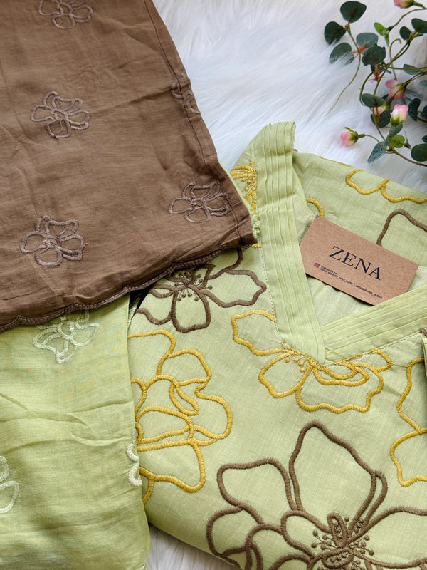 Pure Mul Cotton Embroidered Kurti Set