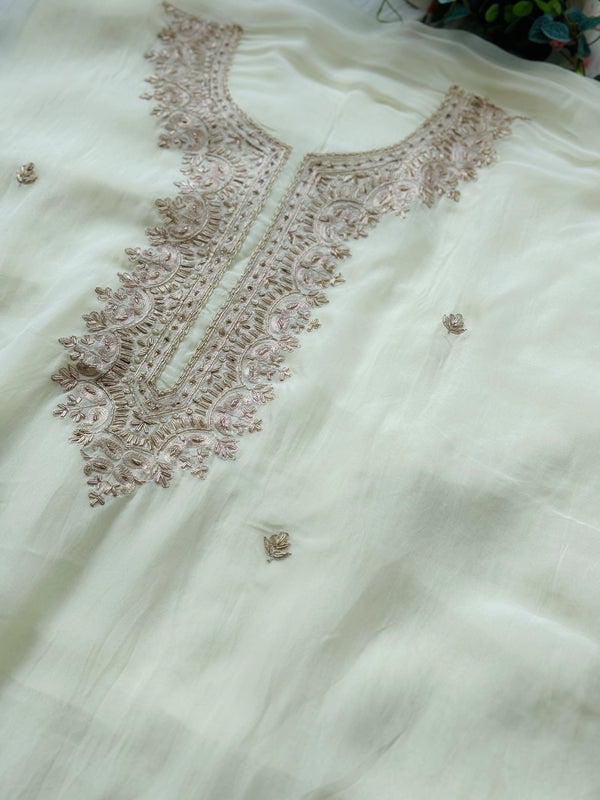 Premium Pure Organza Handwork Unstitched Suit – Luxury Partywear