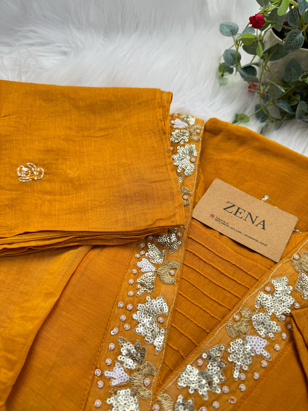 Premium Mul Chanderi Hand Detailed A-Line Kurti Set – Grace in Every Thread