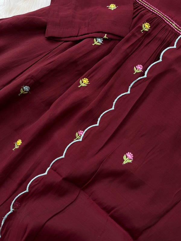 ✨ Glass Chanderi Anarkali Kurti Set – Top, Bottom & Dupatta ✨