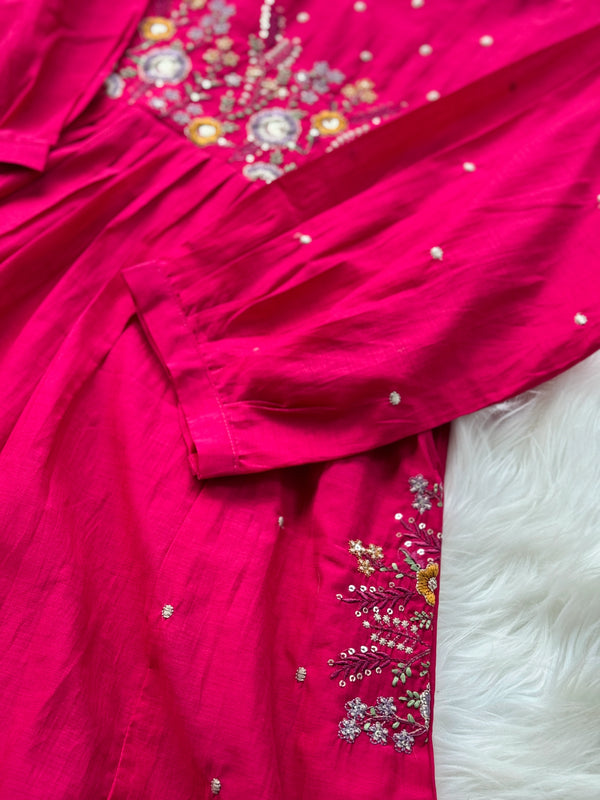 Mul Chanderi Embroidered Anarkali Suit – Elegant Ready-to-Wear Ethnic Set