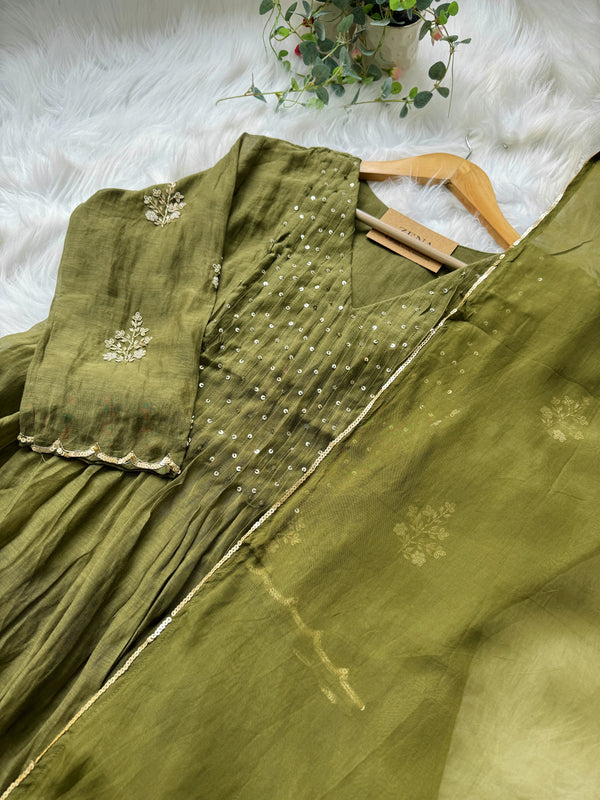 Premium Mul Chanderi Hand Detailed Anarkali Set