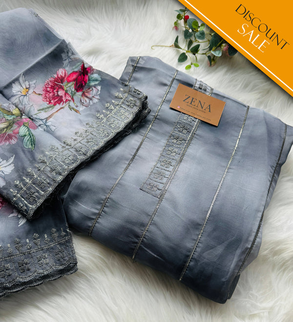 Unstitched Organza Partywear Suit – Elegant & Festive