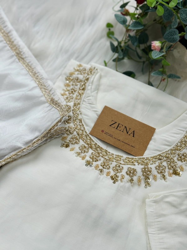 Roman Silk Hand Work A-Line Kurti Set – Elegant Partywear