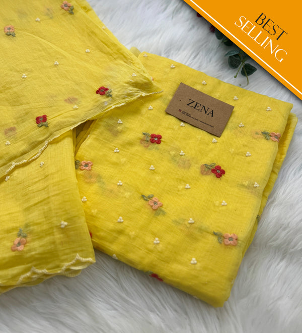 Signature Unstitched Suit π Premium Mul Chanderi Embroidered Unstitched Suit β Redefining Ethnic Elegance